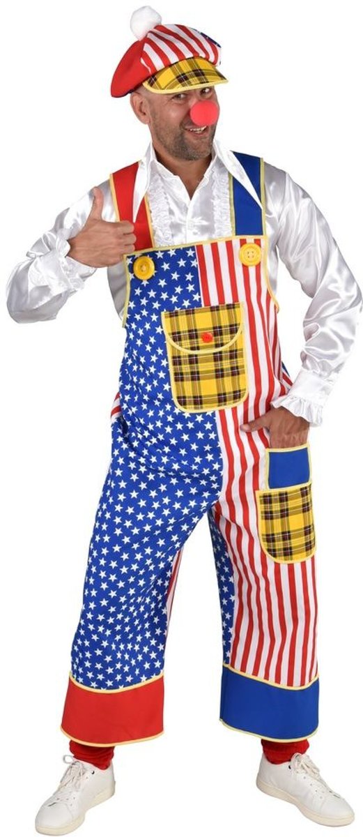 Clown & Nar Kostuum | Tuinbroek Clown Donald USA | Man | Medium / Large | Carnaval kostuum | Verkleedkleding